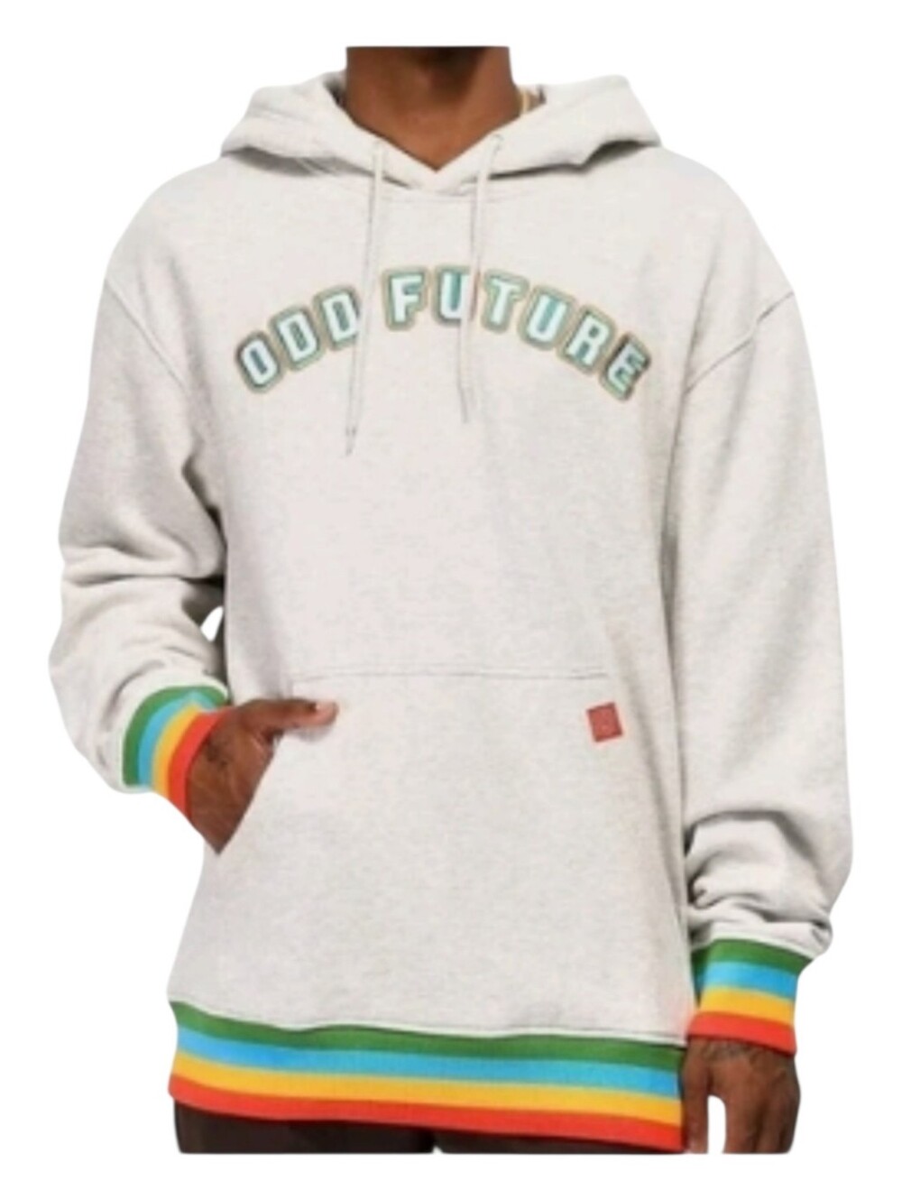 Odd Future Mens Gray Rainbow Embroidered Hoodie Sweatshirt Small